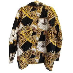 Vintage Cervelle Silk Jacket 1X Baroque Leopard Chain Print Quilted